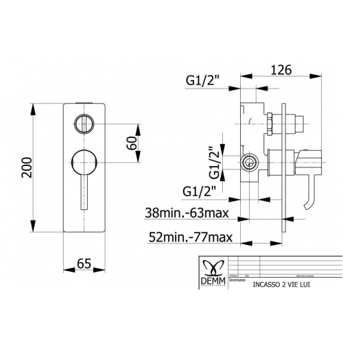 Смесител за вграждане за душ DEMM Lui 9150, хром